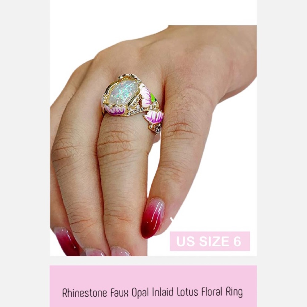 Women’s Rhinestone Faux Opal Inlaid Lotus Ring